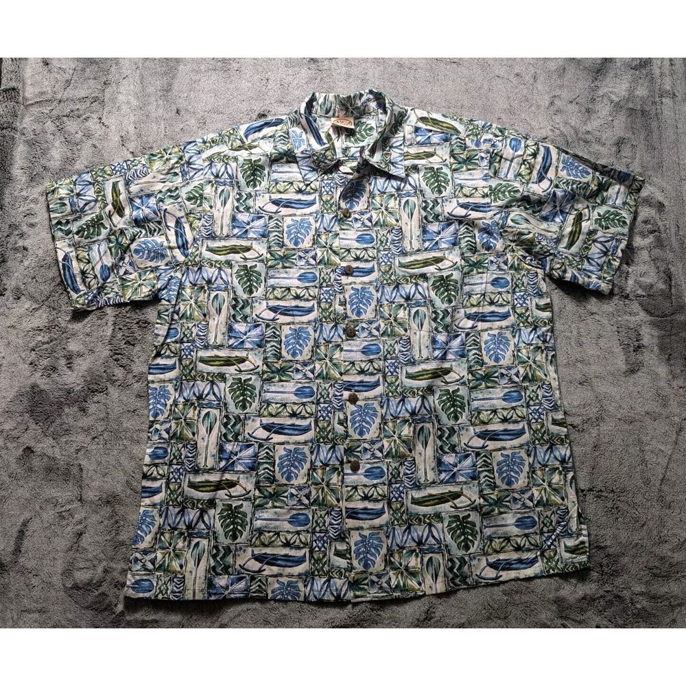 Go Barefoot Short Sleeve Button Up Hawaiian Shirt Men's Size XL Made In USA